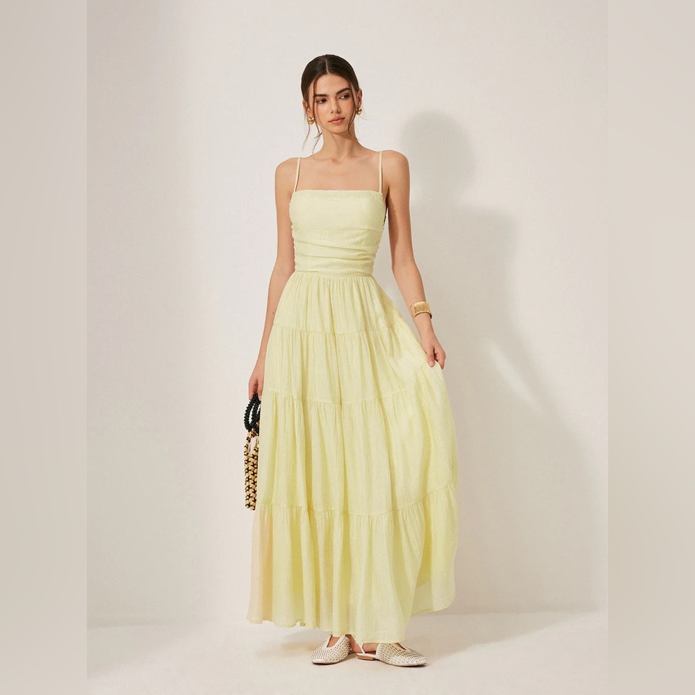 Commense Pale Yellow Maxi Dress with Spaghetti Straps - Picture 2 of 5